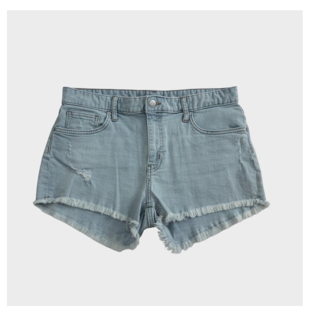 H&M Denim Shorts Womens 10 Light Blue Distressed Frayed Hem Jean Shorts
